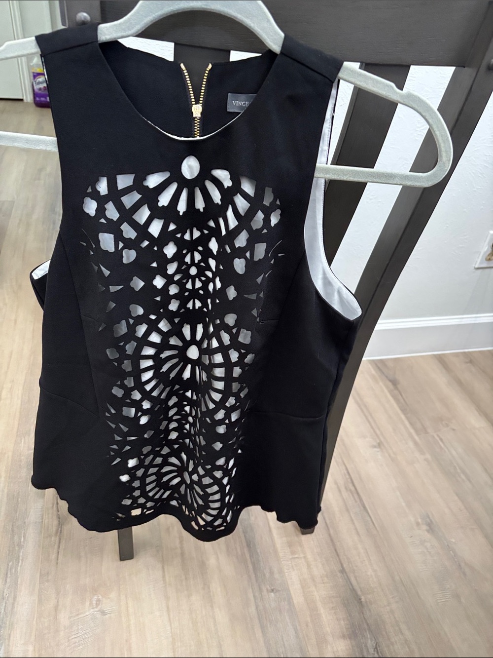 Vince Black Laser-Cut Sleeveless Camisole